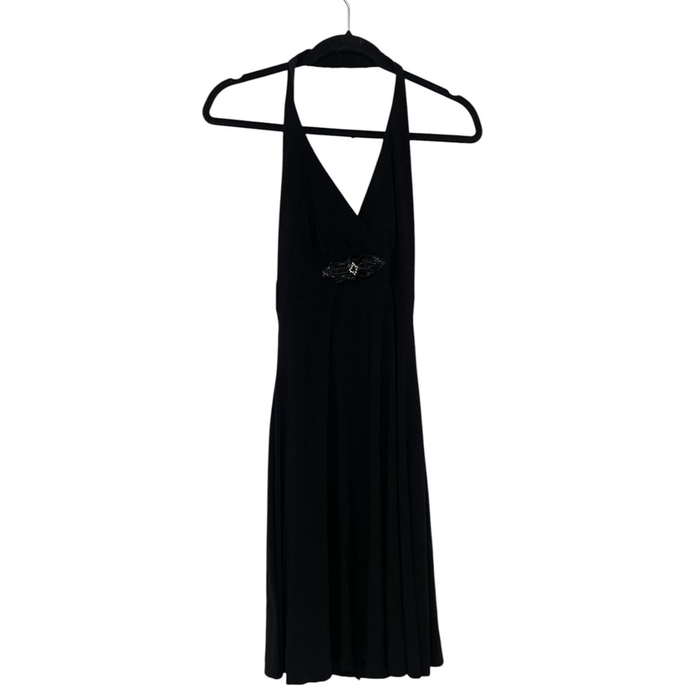 B Smart Black Beaded Halter Neck Mini Dress Womens Size‎ 5/6 Open Back Flowy Vtg